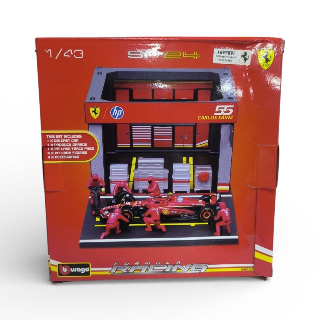 Set Armable Bburago Ferrari F1 #55 Escala 1:43 – Pit Stop Fórmula 1 de Colección