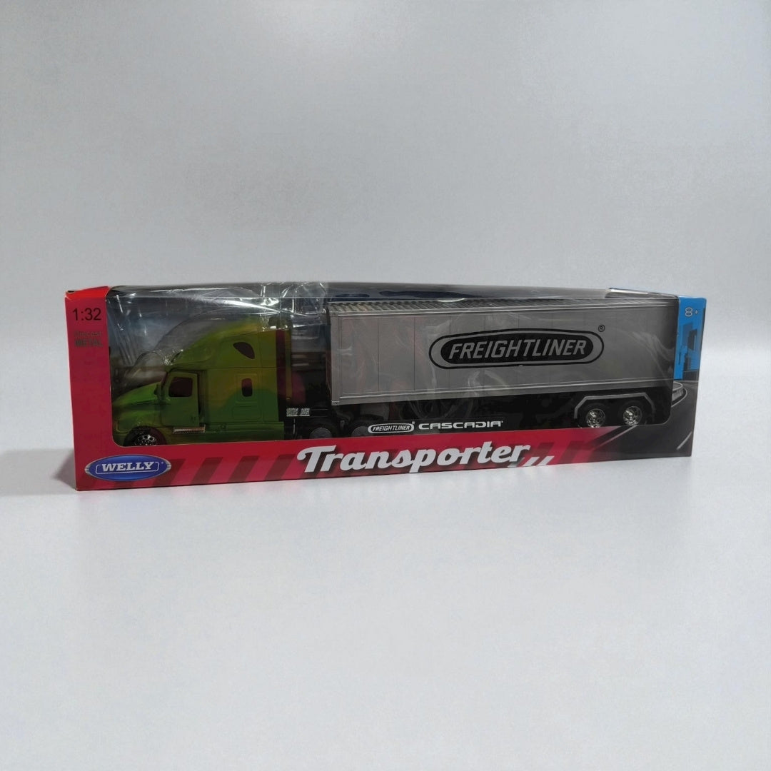 Freightliner Cascadia 1:32 con Tráiler Verde – Camión de Carga Moderno en Edición Premium