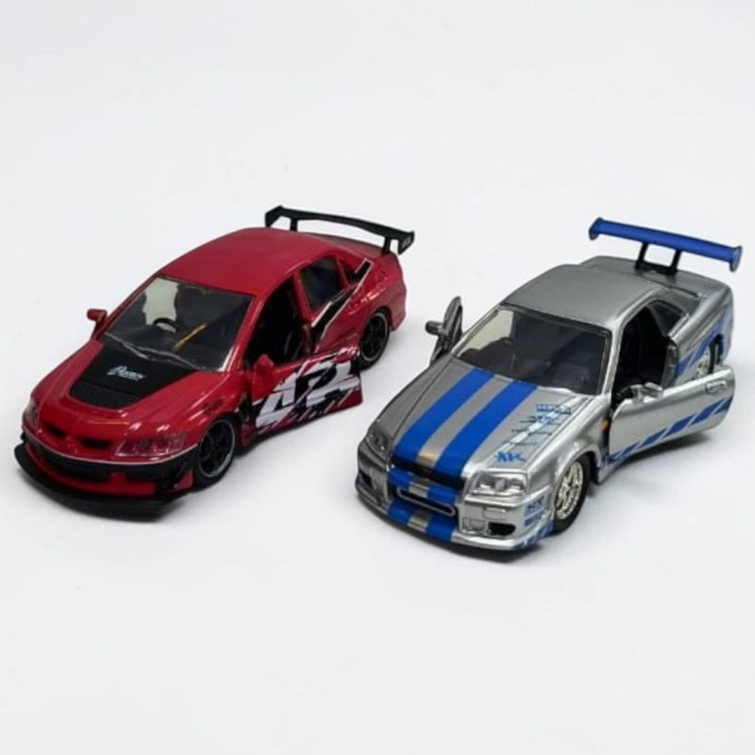 Combo Mitsubishi Evolution y Nissan Skyline R34 1:32 Jada Rápidos y Furiosos | Autos a Escala de Colección
