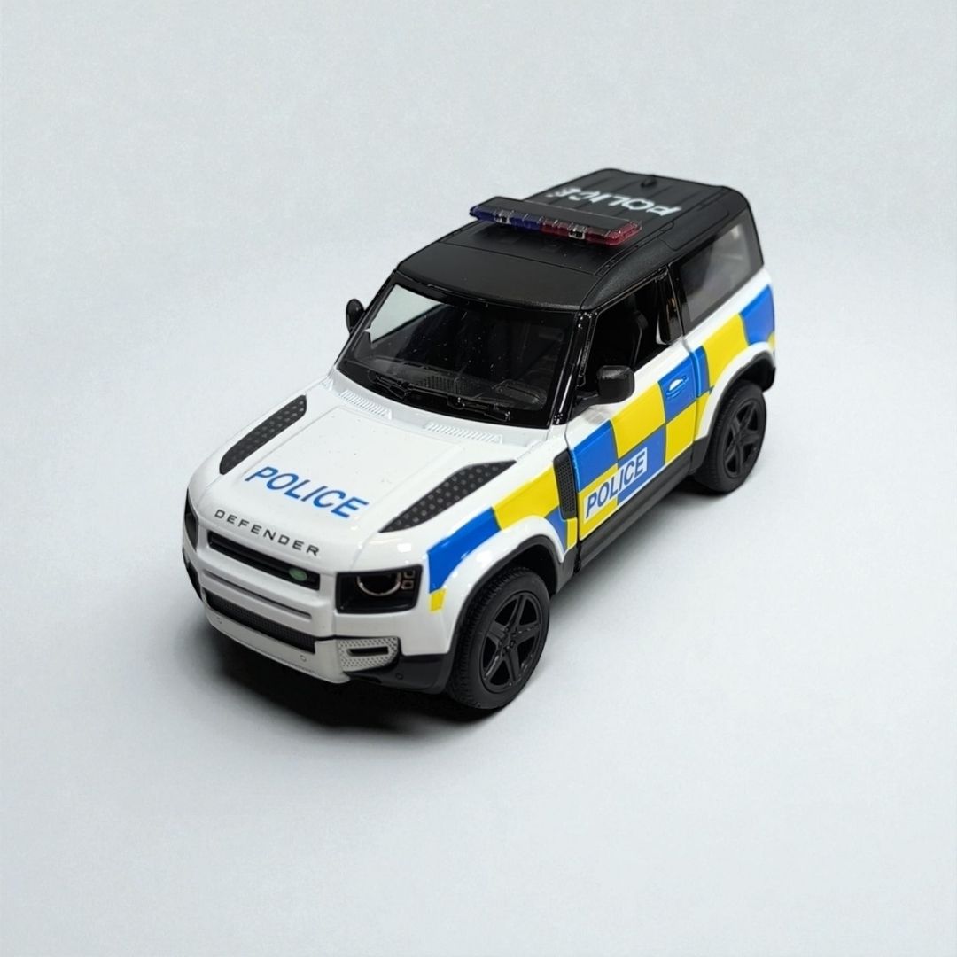Land Rover Defender 1:32 Policial – Edición de Colección en Metal | Patrulla Élite para Exhibición