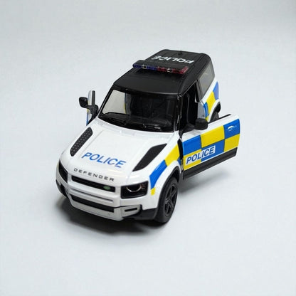 Land Rover Defender 1:32 Policial – Edición de Colección en Metal | Patrulla Élite para Exhibición