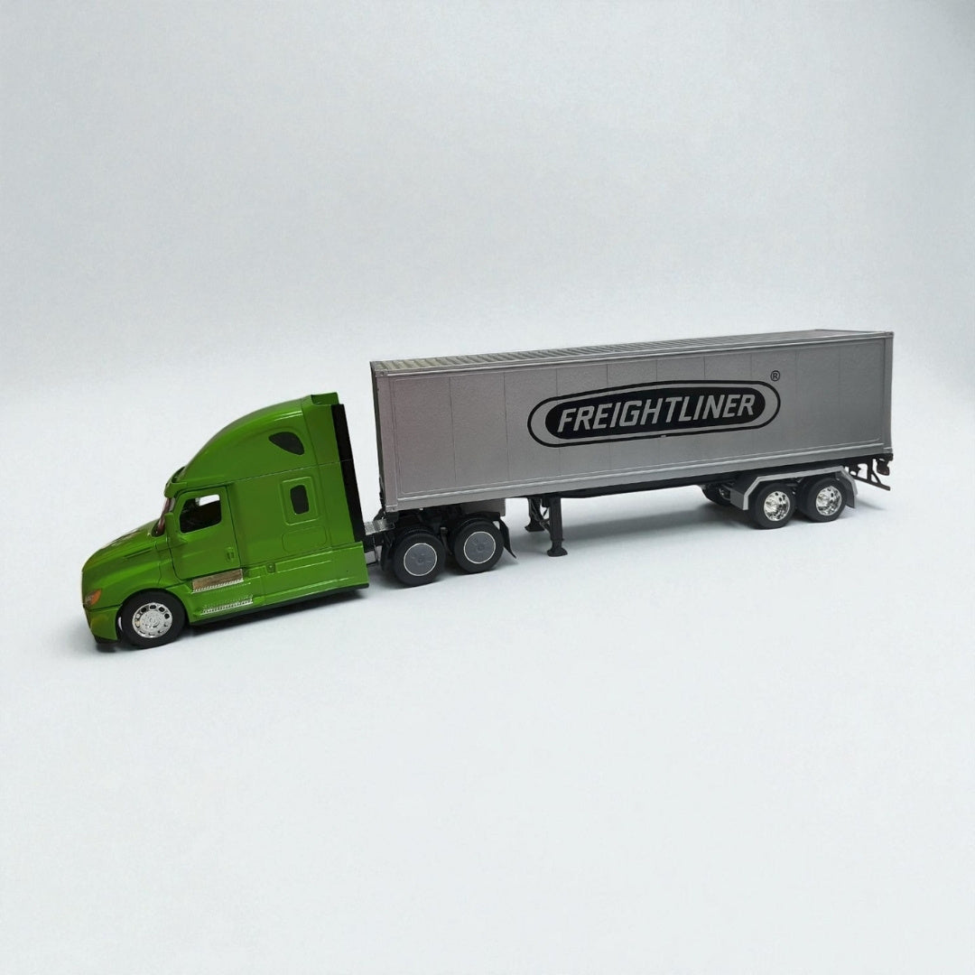 Freightliner Cascadia 1:32 con Tráiler Verde – Camión de Carga Moderno en Edición Premium