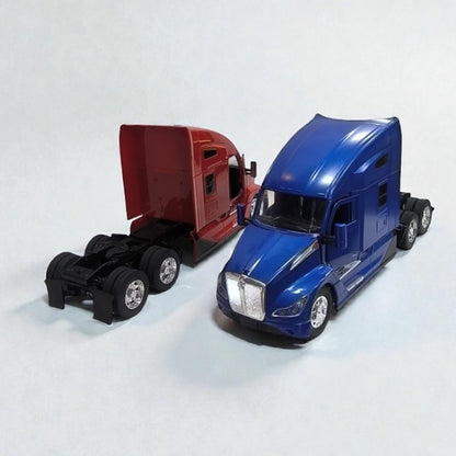 Kenworth T680 Cabezal Rojo y Azul Escala 1:32 – Tractocamión Moderno de Colección