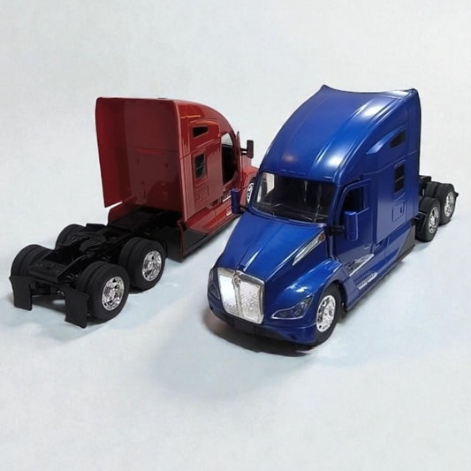 Kenworth T680 Cabezal Rojo y Azul Escala 1:32 – Tractocamión Moderno de Colección