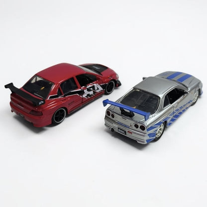 Combo Mitsubishi Evolution y Nissan Skyline R34 1:32 Jada Rápidos y Furiosos | Autos a Escala de Colección