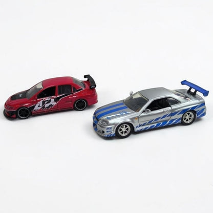 Combo Mitsubishi Evolution y Nissan Skyline R34 1:32 Jada Rápidos y Furiosos | Autos a Escala de Colección