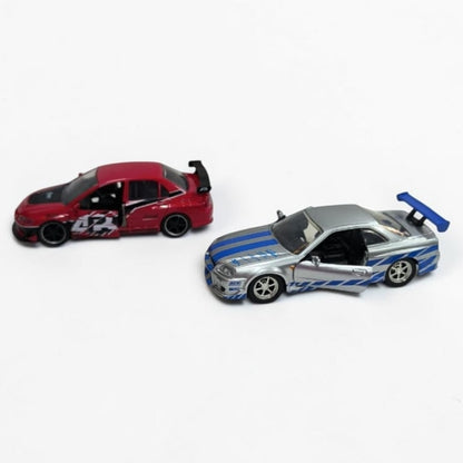 Combo Mitsubishi Evolution y Nissan Skyline R34 1:32 Jada Rápidos y Furiosos | Autos a Escala de Colección
