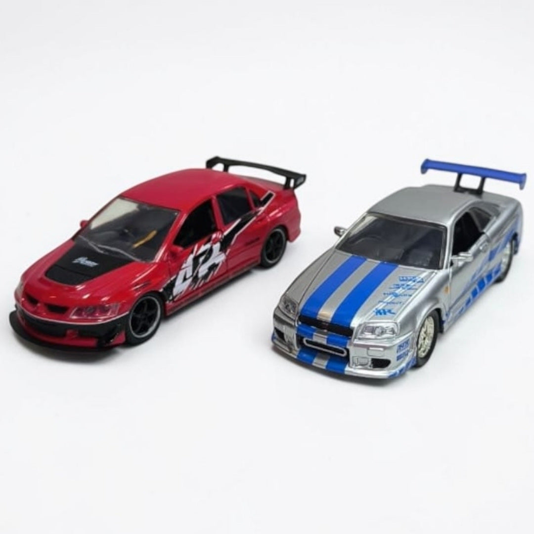 Combo Mitsubishi Evolution y Nissan Skyline R34 1:32 Jada Rápidos y Furiosos | Autos a Escala de Colección