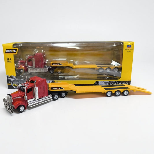 Kenworth W900 Camabaja Rojo Escala 1:50 | Camión Transportador de Carga Pesada Modelo de Colección