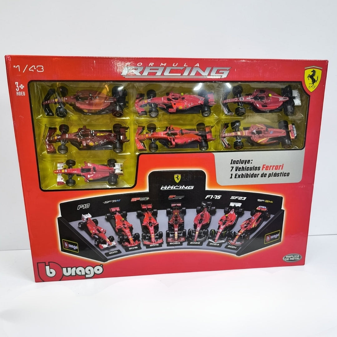 Colección Ferrari x7 Bburago con Exhibidor | Set de Autos Ferrari de Colección