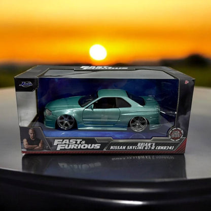 Brian's Nissan Skyline GT-R R34 1:24 – Modelo a Escala – Deportivo Legendario de Rápidos y Furiosos