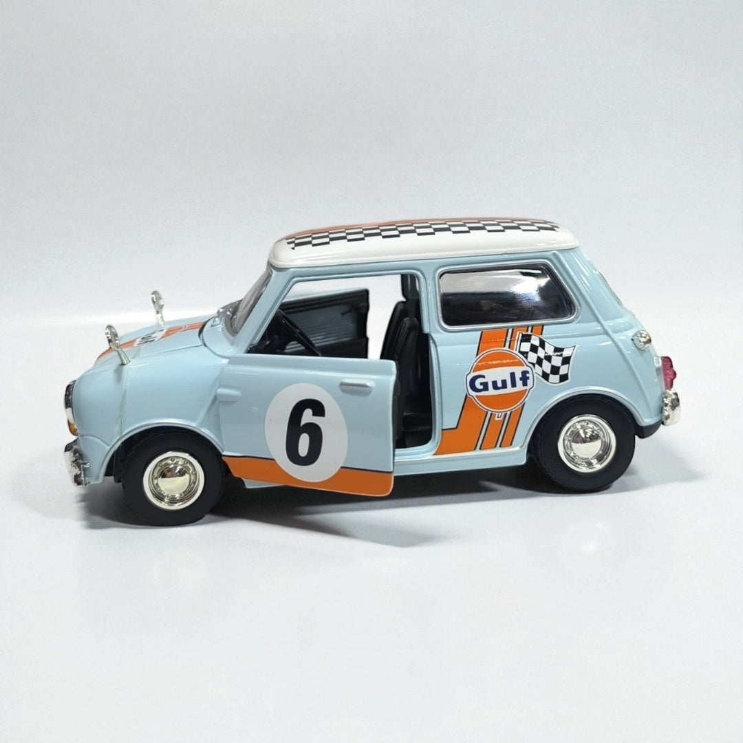 Morris Mini Cooper 1961–67 Gulf Edition – Modelo de Colección 1:18 en Metal